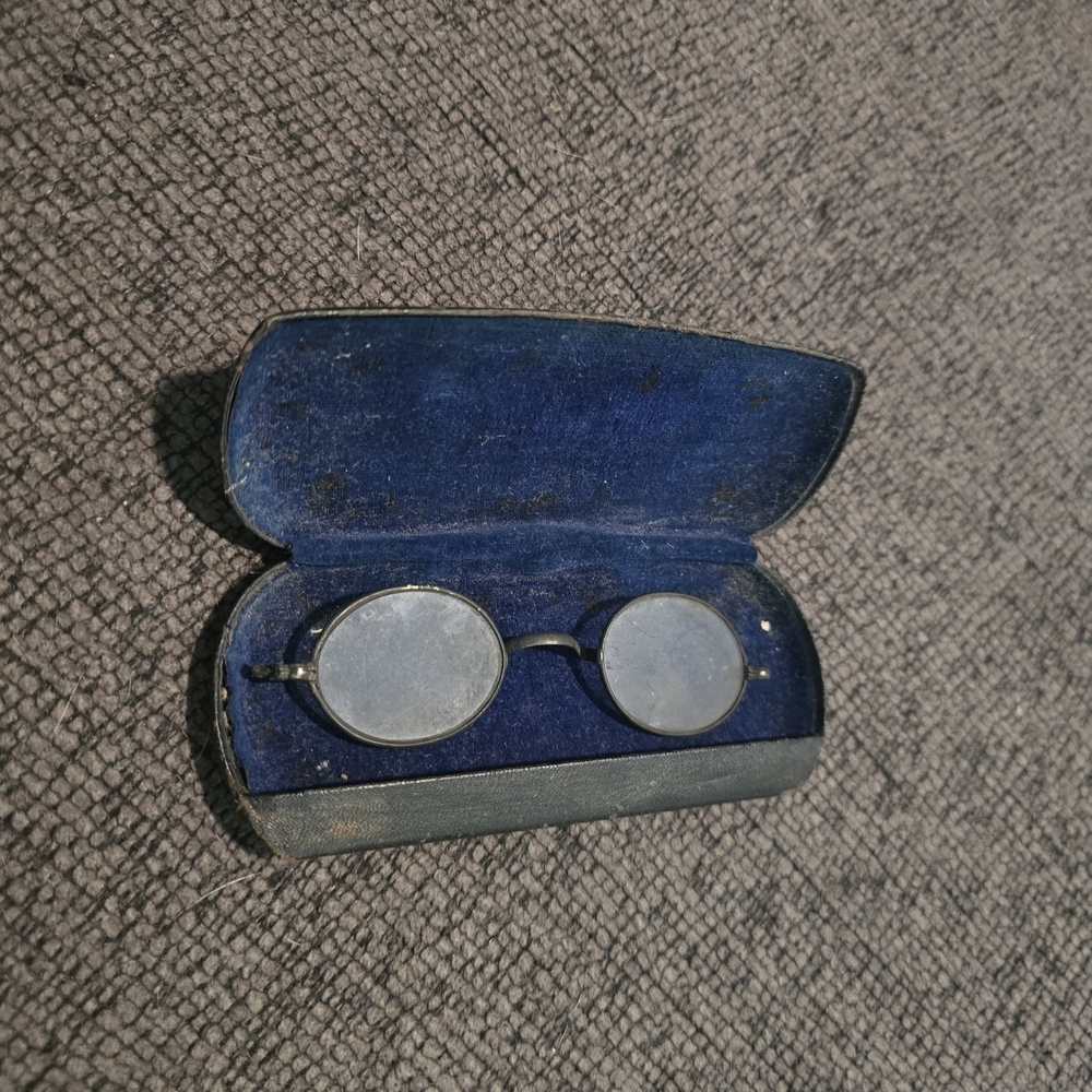 Antique Late 19th-Century Wire-Rim Eyeglasses w/ Original Case